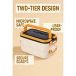 Taşınabilir Yemek Kabı 2 Katlı Lunch Box Diyet Beslenme Kutusu Saklama Kabı Çatal Kaşıklı Sefer Tası (sarı)