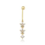 Taşlı Çiçekli Altın Göbek Piercing