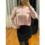 Taşlı Dügme Detay Uzun Kol Hırka Pembe