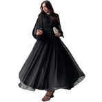 Taşlı Fırfır Detaylı, Uzun Kollu, Oversize Kalıp, Bisiklet Yakalı, 36-46 Beden Şifon Elbise (Standart, Siyah, 44)