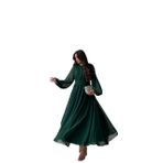 Taşlı Fırfır Detaylı, Uzun Kollu, Oversize Kalıp, Bisiklet Yakalı, 36-46 Beden Şifon Elbise (Standart, Yeşil, 44)