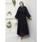 Taşlı Ikili Tesettür Takım - Siyah - L - XL