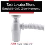 Taslı Lavabo Sifonu – Esnek Körüklü Gider Hortumu – Koku Önleyici Gider Borusu – Mutfak Banyo Uyumlu