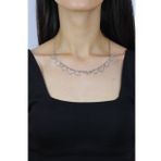 Taşlı Tasarım Rodyumlu Choker Gümüş Kolye 7271