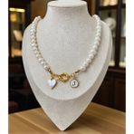 Taşmir Sertifikalı Gerçek İnci Kolye Kalp ve Harf Charm Gemici Kilit Çeyrek Altın Kolye - 001-Beyaz - 55 cm