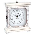 Tasse Verre Oturma Odası Mantel, Masa veya Masa için Rustik Raf Saati (Sessiz) 9" X 7" Çiftlik Evi Dekoru Eskitilmiş Beyaz Yıkanmış Ahşap Sessiz - Ofis Şöminesi. AA Pille Çalışan Dijital Olmayan,