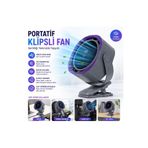 Tastech BWFN16 Klipsli Fan Masaüstü ve Bebek Arabası için Şarjlı Mandallı Vantilatör 1800RPM 3600MAH Serinletici Mini Klima