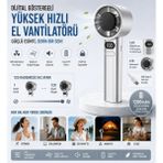 Tastech F-21 Şarjlı El Fanı Dijital Göstergeli Serinletici Fan 120 Kademe Hız Ayarı Pil Şarj Göstergesi Mini Vantilatör Klima -Beyaz