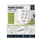 Tastech F19U 2500W 6 LI PRİZ 6 Soket 220V 4Usb 5V 2.1A 1 Pd 2.1A Şarj Termal Akım Korumalı Priz 2 Metre Kablo Çoklu Priz