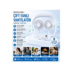 Tastech F3 Boyun Askılı Vantilatör Serinletici Fan Çift Fan Tasarımlı Boyunluk Vantilatör 3 Kademe Hız Ayarlı Şarjlı Mini Klima Pervane