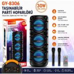 Tastech GY-8306 Çift Karaoke Kablosuz Mikrofonlu Speaker Şarjlı Taşınabilir Hoparlör Bluetooth Fm Radyo Hafıza Kartı ve USB Girişli Tws Özellikli Ses Sistemi Partybox Ses Bombası - Siyah