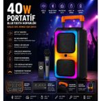 Tastech NDR-1097 Bluetooth Speaker Kablosuz Mikrofonlu Taşınabilir Şarjlı Tekerlekli Büyük Boy Party Speaker 40W Hoparlör Hafıza Kartı USB Girişli Tws Özellikli Fm Radyolu Ses Sistemi - Siyah