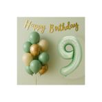 Tatlı Günler 9 Yaş Doğum Günü Balon Seti Küf Yeşili Konsept Folyo Balon Happy Birthday Banner Balon Buketi