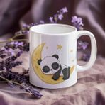 Tatlı Rüyalar Elinizde! Uyuyan Panda ve Balonlu Tavşan Desenli Porselen Baskılı Kupa Bardak (300 Ml) - Beyaz