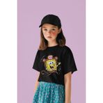 Tatlı Süngerbob Baskılı Unisex Çizgi Film Çocuk Tişört (1-12 Yaş) - Siyah - 10 - 11 Yaş