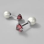 Tatlısu Pırıltı Küpe Beyaz İnci / Kırmızı Taş