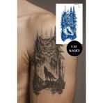 Tattoo 1 Ay Kalıcı Gerçekci Baykuş ve Kurt 12 Saat Sonra Kararan Yapıştırma Geçici Dövme