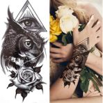 Tattoo Gerçekci Geçici Dövme Tattoo Baykuş Gül Dövme Sahte Etiket Kadın Erkek Kol Bacak - Siyah