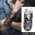 Tattoo Gerçekci Geçici Dövme Tattoo Kurt Orman Ayı Dolunay Dövme Sahte Etiket Kadın Erkek Kol Bacak - Siyah