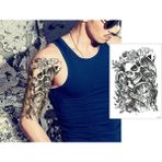 Tattoo Gerçekci Geçici Kurukafa Saat Gül Desenli Dövme Sahte Etiket Kadın Erkek Kol Bacak - Siyah
