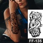 Tattoo Gerçekçi Gül ve Kuş Geçici Dövme Tattoo - Siyah