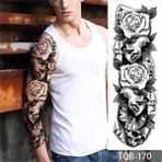 Tattoo Gerçekci Kurukafa ve Gül Geçici Dövme Tattoo - Siyah