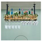 Tavan şarap rafı raf raf LED ışıkları asılı bar askı şarap kadehleri ve dekor saksı kitap ekran standı 100x25x21CM