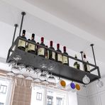 Tavan Şarap RafıVintage Duvara Monte Şarap Şişesi Nizer ve Kadeh Tutacağı Mutfak ve Bar için Asma Kadeh Depolama (60x25x21cm)