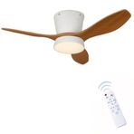 Tavan Vantilatörü LED Avize Armatür 45W 54CM 3 Kanatlı Sessiz DC Motor Uzaktan Kumandalı 3 Kademeli Fan Zamanlayıcı Gece Lambası Modu Akıllı LED Aydınlatma (Beyaz Ceviz)