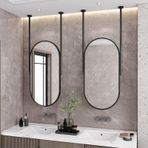 Tavana Monte Oval Banyo Aynası Siyah Metal Çerçeveli Dekoratif Makyaj Duvar Aynası - Şık Asma Çubuk Tasarımı (40 cm x 70 cm)