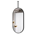 Tavana Monte Siyah Metal Oval Ayna Banyo Tuvalet Aynası Kişiselleştirilebilir Asma Çubuğu Dekoratif Yüzen Makyaj Aynası, 40 cm x 70 cm, şık yatay tasarım