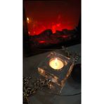 Tavcam 3 lü Set , Kare Cam Mumluk - El işi cam özel dokulu yüzey tealight mumluk
