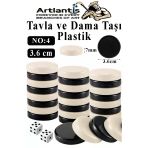 Tavla Pulu Büyük Boy No:4 1 Paket Tavla Ve Dama Taşı Plastik 3.6 Cm Zar Hediyeli Gri Siyah 36 Mm Oyun Pulu