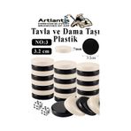 Tavla Pulu Orta Boy No:3 1 Paket Tavla Ve Dama Taşı Plastik 3.2 Cm Zar Hediyeli Gri Siyah 32 Mm Oyun Pulu