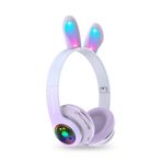 Tavşan Kulaklı Bluetooth Kulaklık, Renkli LED Işıklı, 5.0 Versiyon, Ayarlanabilir Büyüklük, Hafıza Kart Girişli, 40mm Kulaklık, 6 Saat Kullanım Süresi, BASS TİZ MÜTHİŞ SES (LİLA MOR)