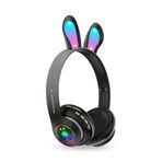 Tavşan Kulaklı Bluetooth Kulaklık, Renkli LED Işıklı, 5.0 Versiyon, Ayarlanabilir Büyüklük, Hafıza Kart Girişli, 40mm Kulaklık, 6 Saat Kullanım Süresi, BASS TİZ MÜTHİŞ SES (SİYAH)