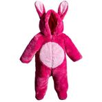 Tavşan Kulaklı Peluş%100 Pamuklu Fermuarlı Kapişon Patikli Kışlık Kız Bebek Astronot Tulum Kozmonot Fuşya 6-9 AY