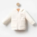Tavşan Nakışlı Fermuarlı Cepli Kız Bebek Peluş Welsoft Kışlık Hırka-Beyaz | 3-4 Yaş