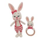 Tavşan Papi Uyku Arkadaşı ve Çıngırak Amigurumi Organik Oyuncak