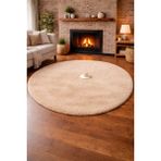 Tavşan Tüyü Peluş Halı Kaymaz Taban Yumuşak Dokulu Salon Yatak Odası Halısı Yuvarlak Bej - 90 x 90 cm