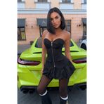 Tayt Factory Straplez Model Fermuar Detaylı Bustiyer Şortlu Balon Etek Takım