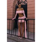 Tayt Factory Uzun Kollu Düşük Omuz Straplez Model Dantel Crop Etek Takım