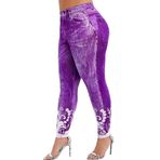 Tayt Kadın Kot Görünümlü Pantolon Büyük Beden Kelebek Baskılı Spor Pantolonu Yoga Pantolonu Yüksek Bel Streç Külotlu Çorap Spor Taytı Moda Spor Salonu Koşu Pantolonu Kadın Pantolonu Kanpola, M - Lila,