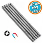 Tayvan Çeliği Mıknatıslı Yıldız Ph2 Bits Uç Manyetik 1/4" Matkap Ucu 15 Cm Uzunluk (5 Adet)