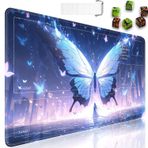 TCG Playmat, Bölgeli Ultra Pro Playmat, 24x14 inç Kaymaz Kauçuk MTG Playmat için, İpli Seyahat Çantası ve 6 Zar ile, MTG Mat için Hayalet Kelebek, Kart Oyunu Oyun Paspasları