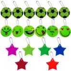 Tcnzdy 18 adet futbol reflektör kolye ucu, pentagram süsler, gülümseyen yüzlü yüz ifadeleri, futbol anahtar askısı, futbol anahtarlık, kız ve erkek çocuklar için