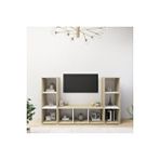 Tdesigno Deren Kitaplıklı Televizyon Sehpası Ünitesi Meşe Beyaz 150 Cm 9 Raflı Çam