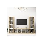 Tdesigno Er-televizyon Sehpası - Ünitesi -kitaplık-meşe Beyaz 180 Cm 12 Raflı