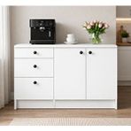 Tdesigno Roya Alt Modül-çok Amaçlı Dolap -130 Cm -2 Kapaklı-3 Çekmeceli-laminat Beyaz Tezgah Dahil - Beyaz