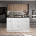 Tdesigno Rumba Mutfak Adası -5 Çekmeceli 2 Kapaklı Alt Modül- Çok Amaçlı Dolap 140 Cm Tezgah Dahil Beyaz
